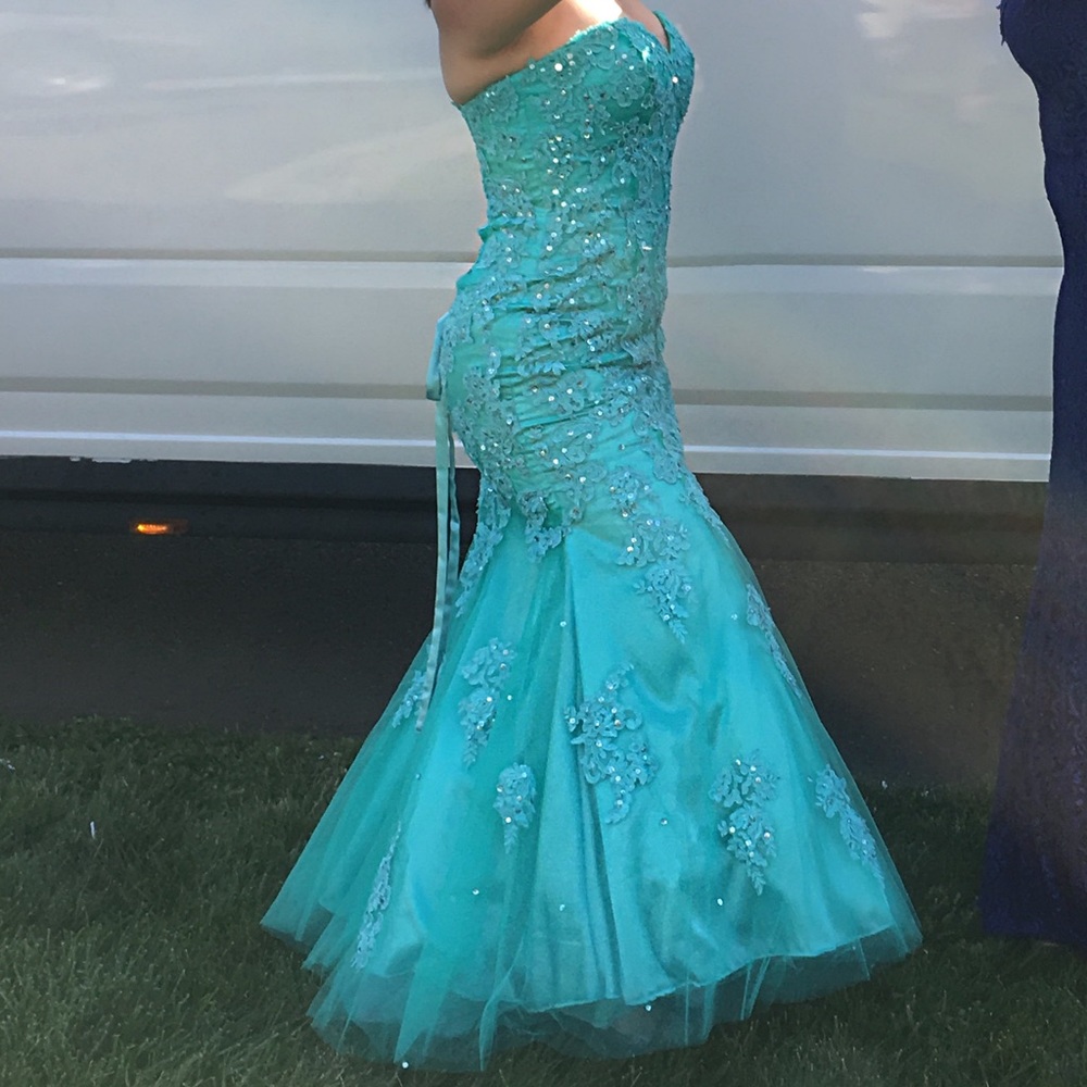 lace mermaid style prom formal dress with corset